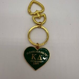 Kappa Delta Sorority Greek "Please Return" Gold Green Key Ring Chain Charm Heart